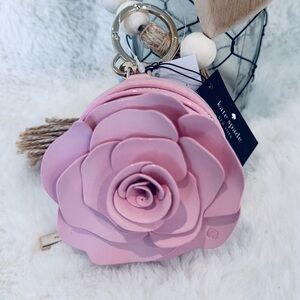 Kate Spade Pink Rose Coin Purse with keychain flower flora spring summer NWT